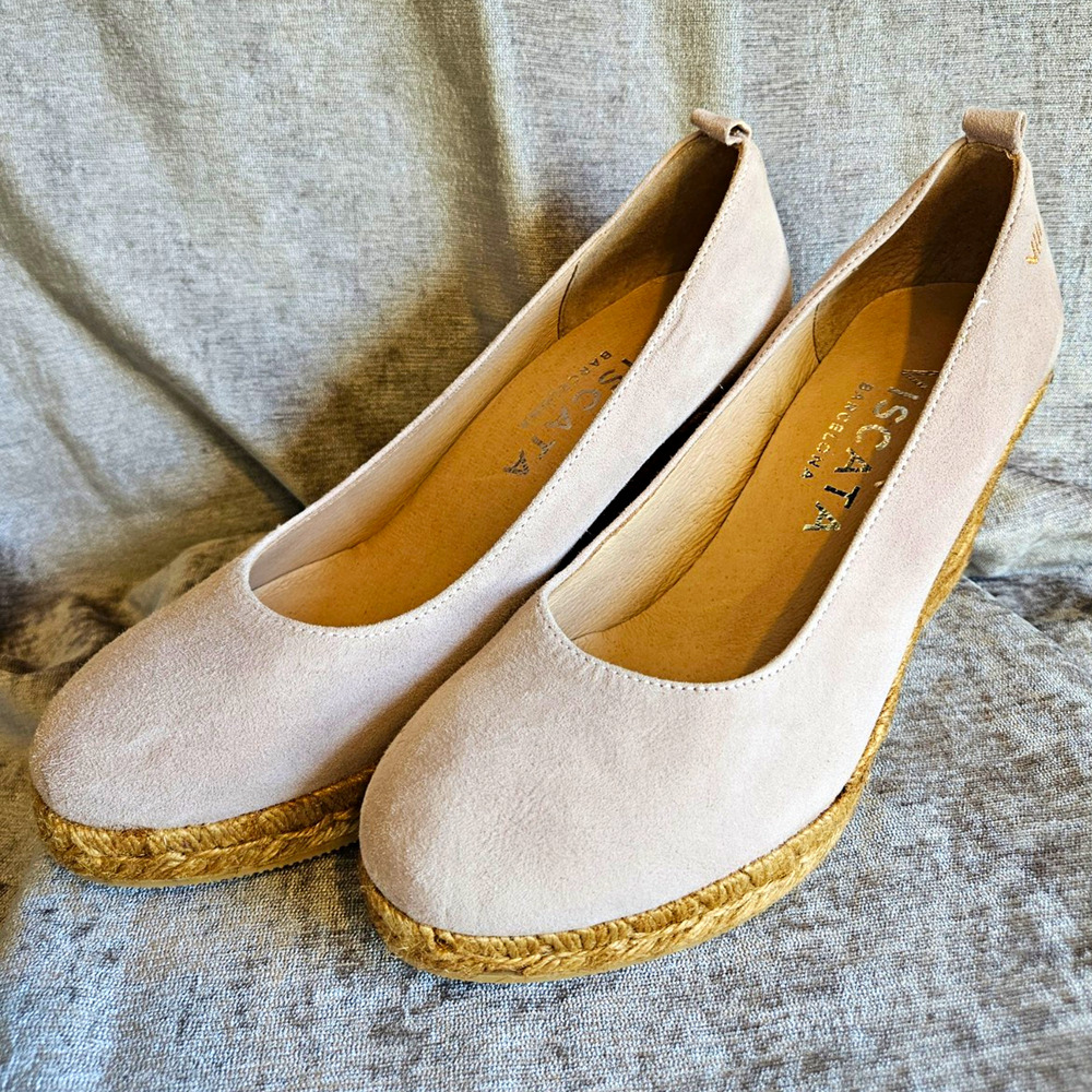 VISCATA Barcelona Women’s Beige/Blush Suede Espadrille Wedge Heel, Slip-On, US 9